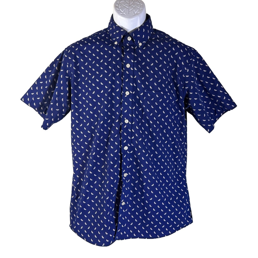 IZOD Button Down Shirt Mens Medium Blue Watermelon Print Short Sleeve 45PW394